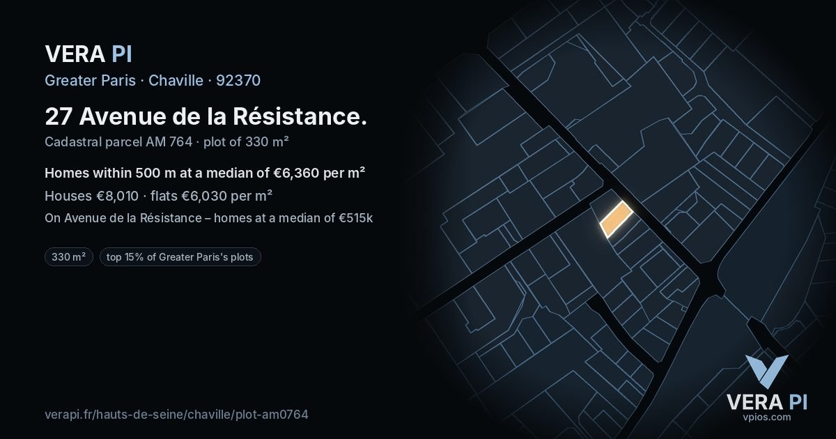 27 Avenue de la Résistance, Chaville at night – the plot lit, the parcels around coloured by the prices near them