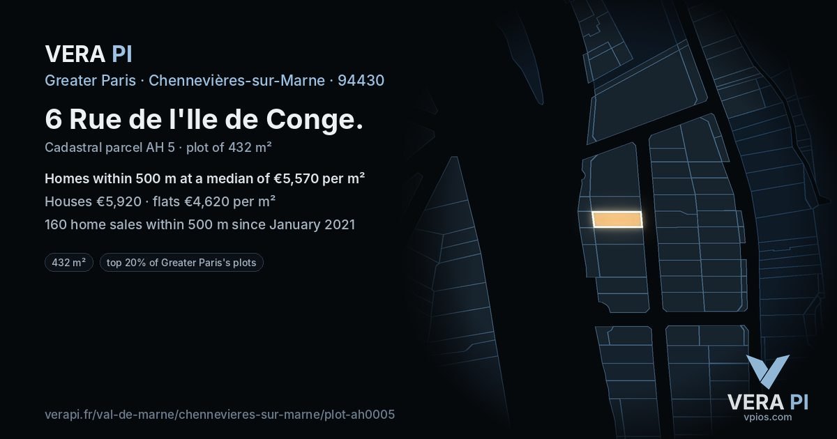 6 Rue de l'Ile de Conge, Chennevières-sur-Marne at night – the plot lit, the parcels around coloured by the prices near them