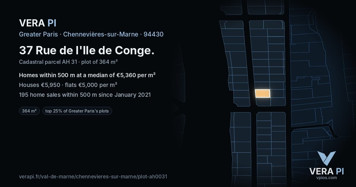37 Rue de l'Ile de Conge, Chennevières-sur-Marne at night – the plot lit, the parcels around coloured by the prices near them