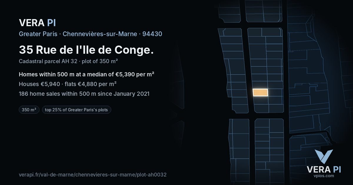 35 Rue de l'Ile de Conge, Chennevières-sur-Marne at night – the plot lit, the parcels around coloured by the prices near them