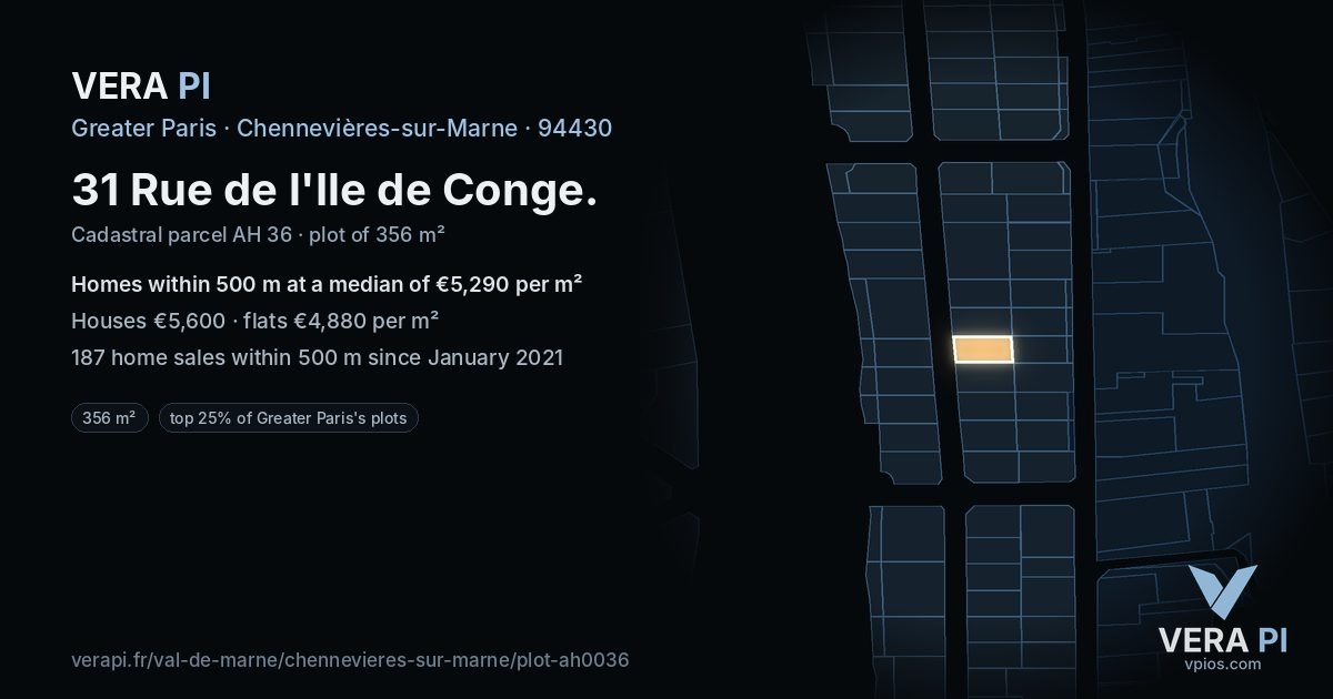 31 Rue de l'Ile de Conge, Chennevières-sur-Marne at night – the plot lit, the parcels around coloured by the prices near them