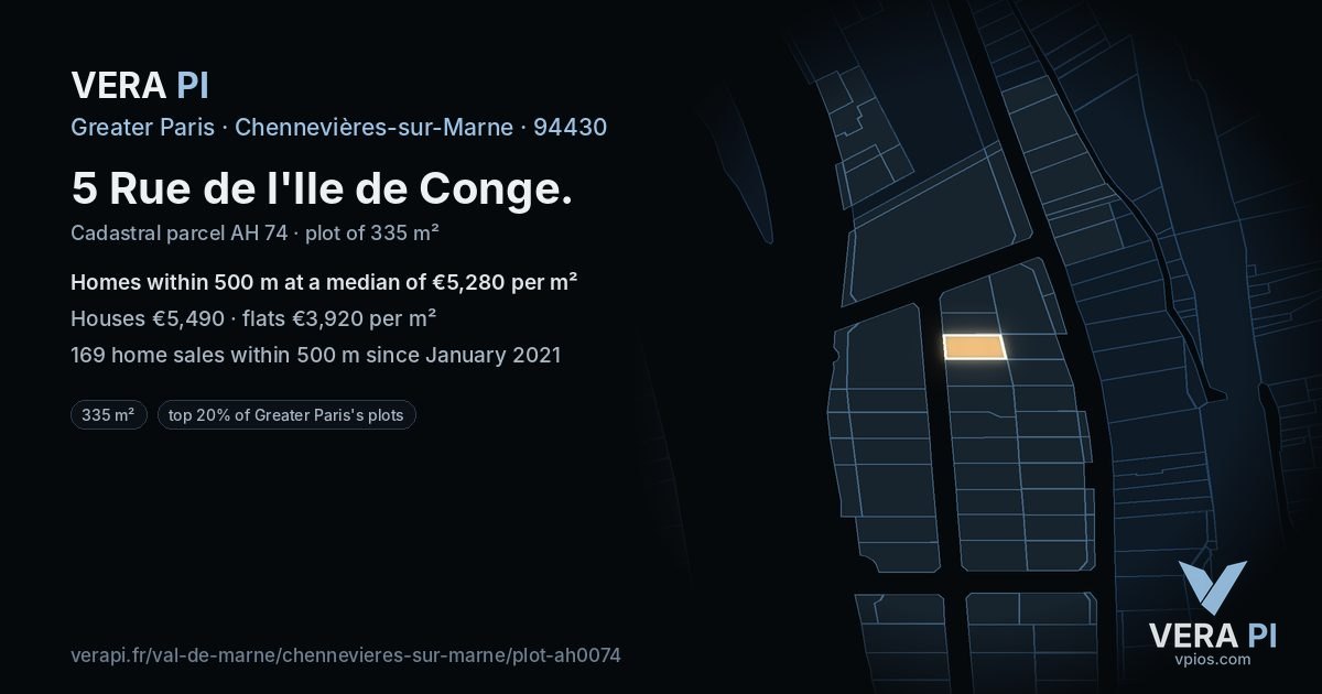 5 Rue de l'Ile de Conge, Chennevières-sur-Marne at night – the plot lit, the parcels around coloured by the prices near them