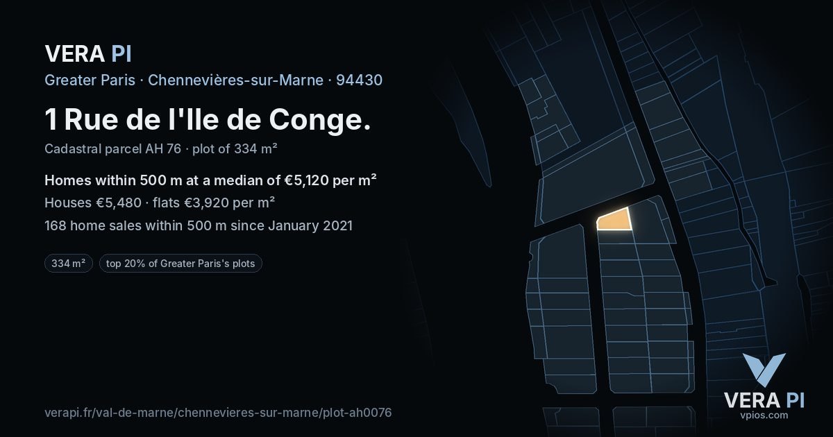 1 Rue de l'Ile de Conge, Chennevières-sur-Marne at night – the plot lit, the parcels around coloured by the prices near them