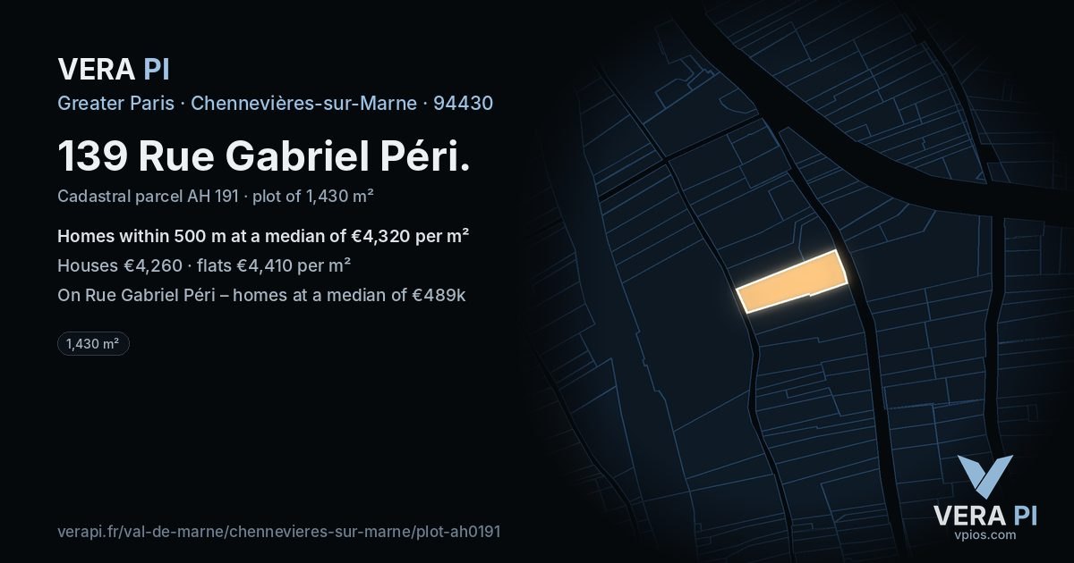 139 Rue Gabriel Péri, Chennevières-sur-Marne at night – the plot lit, the parcels around coloured by the prices near them