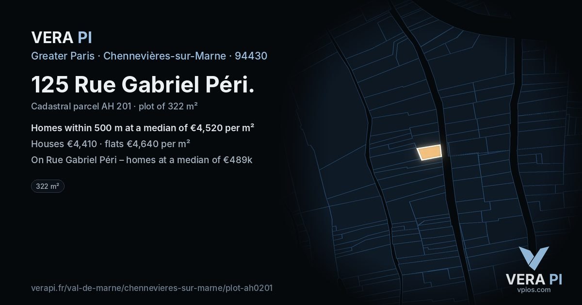 125 Rue Gabriel Péri, Chennevières-sur-Marne at night – the plot lit, the parcels around coloured by the prices near them
