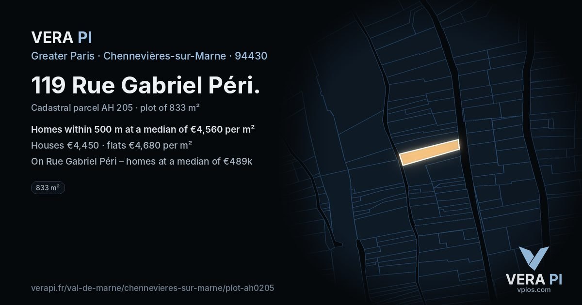 119 Rue Gabriel Péri, Chennevières-sur-Marne at night – the plot lit, the parcels around coloured by the prices near them