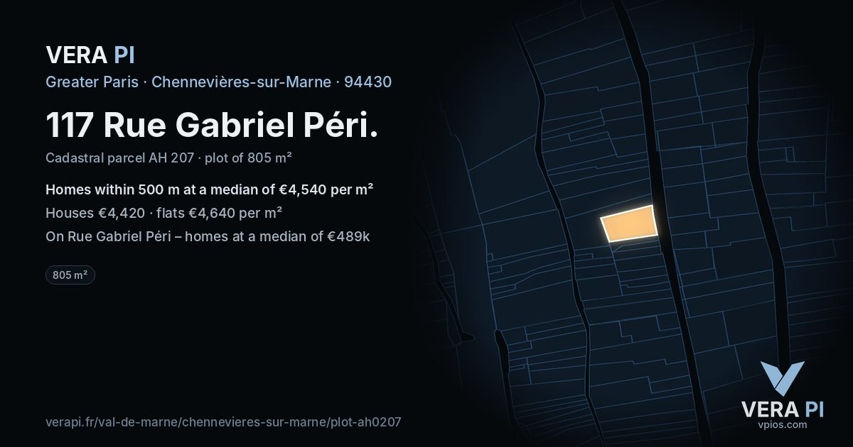 117 Rue Gabriel Péri, Chennevières-sur-Marne at night – the plot lit, the parcels around coloured by the prices near them