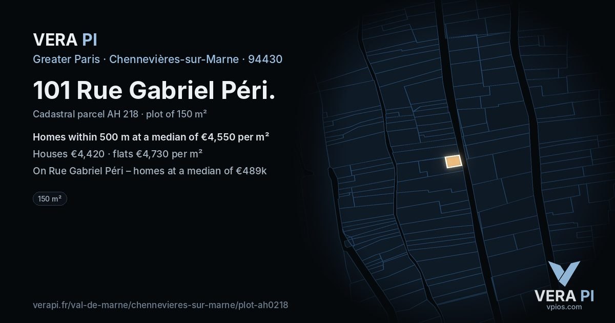 101 Rue Gabriel Péri, Chennevières-sur-Marne at night – the plot lit, the parcels around coloured by the prices near them
