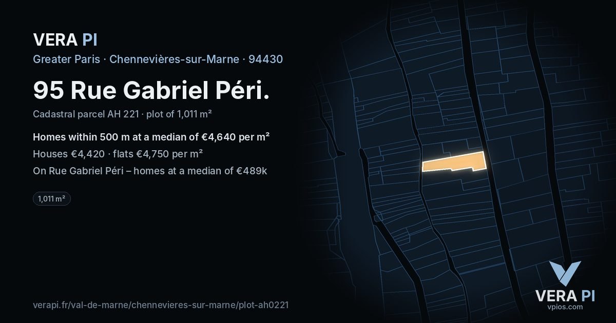95 Rue Gabriel Péri, Chennevières-sur-Marne at night – the plot lit, the parcels around coloured by the prices near them