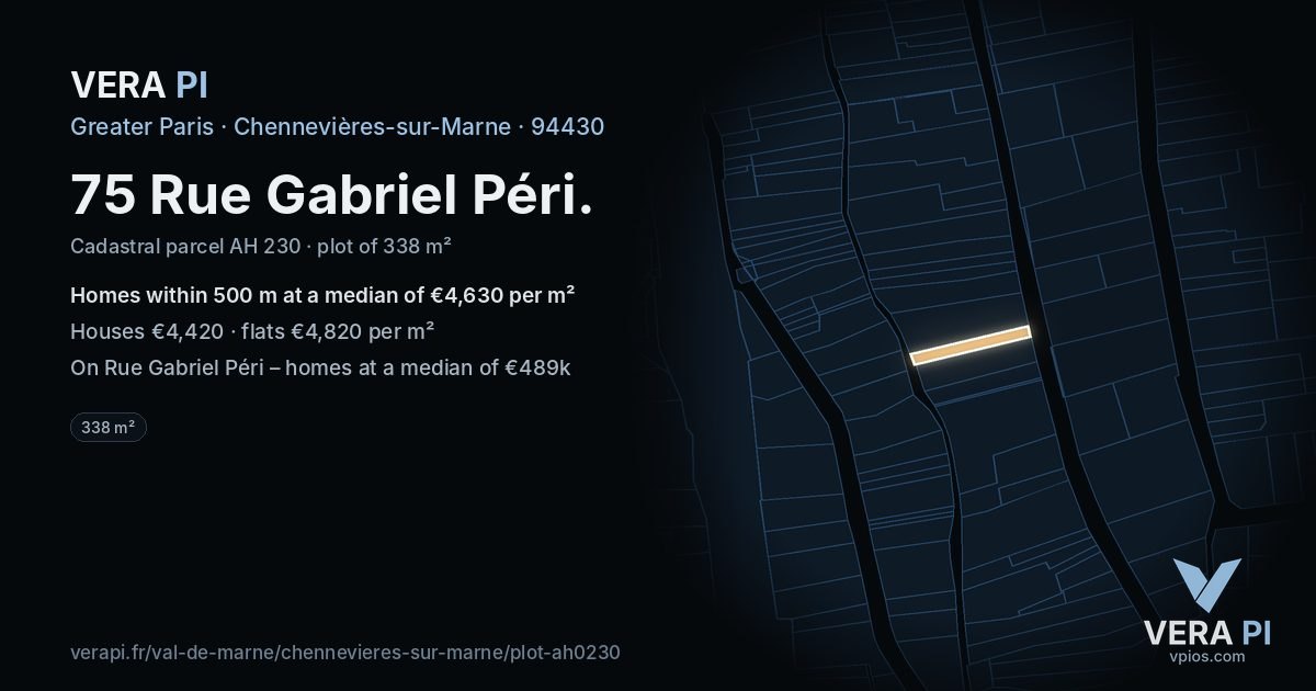 75 Rue Gabriel Péri, Chennevières-sur-Marne at night – the plot lit, the parcels around coloured by the prices near them