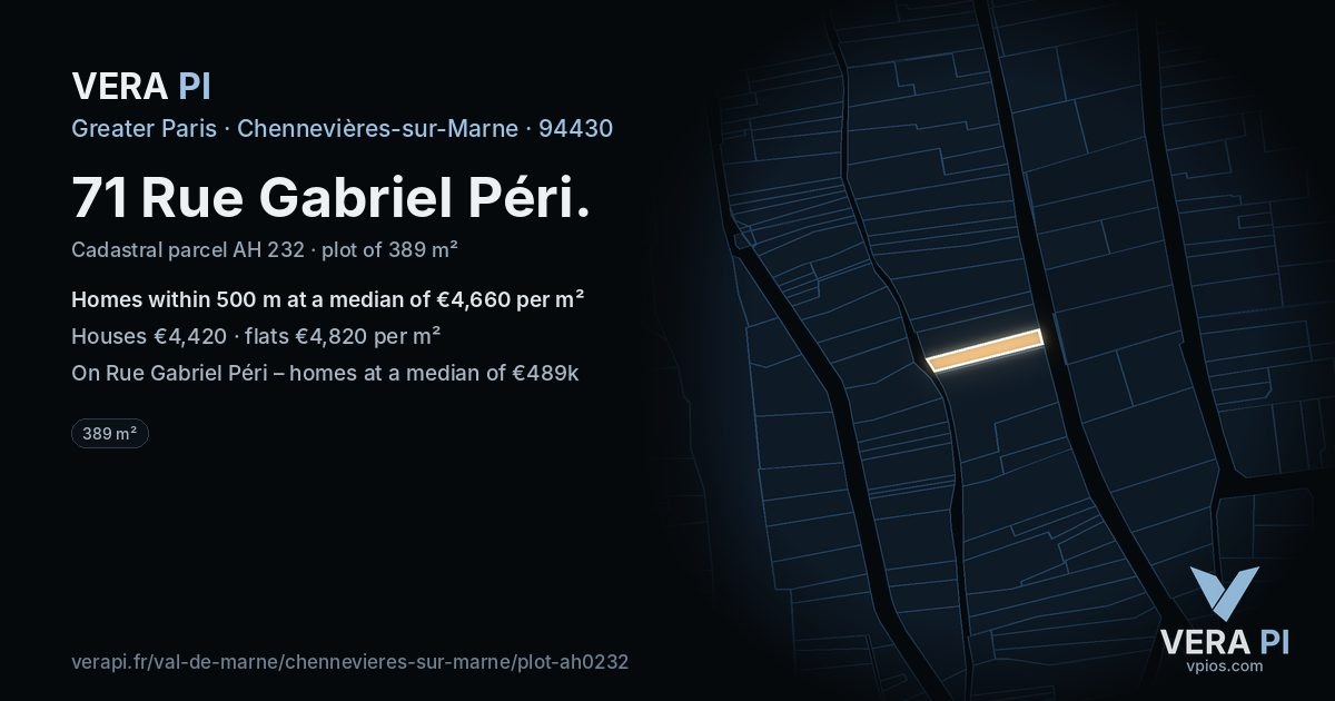 71 Rue Gabriel Péri, Chennevières-sur-Marne at night – the plot lit, the parcels around coloured by the prices near them