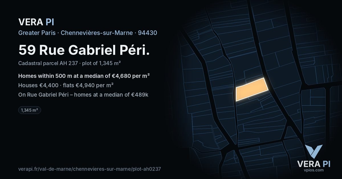 59 Rue Gabriel Péri, Chennevières-sur-Marne at night – the plot lit, the parcels around coloured by the prices near them