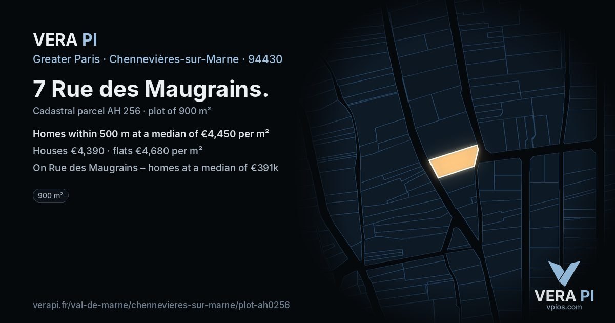 7 Rue des Maugrains, Chennevières-sur-Marne at night – the plot lit, the parcels around coloured by the prices near them
