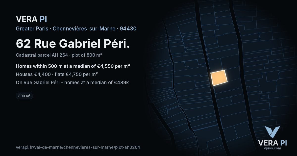 62 Rue Gabriel Péri, Chennevières-sur-Marne at night – the plot lit, the parcels around coloured by the prices near them