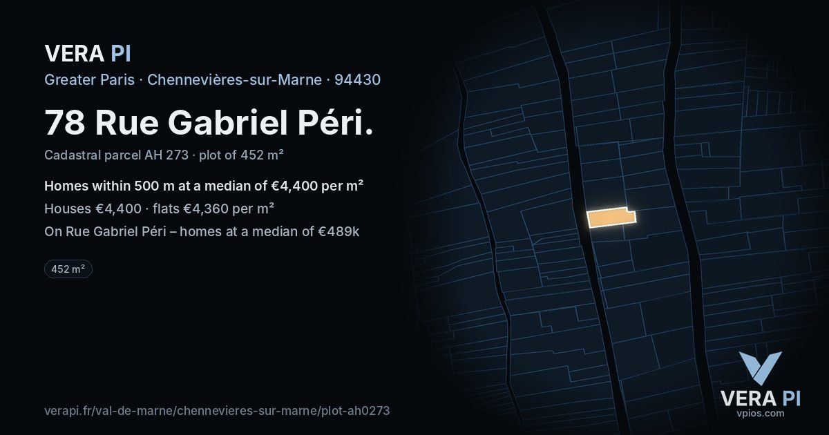 78 Rue Gabriel Péri, Chennevières-sur-Marne at night – the plot lit, the parcels around coloured by the prices near them