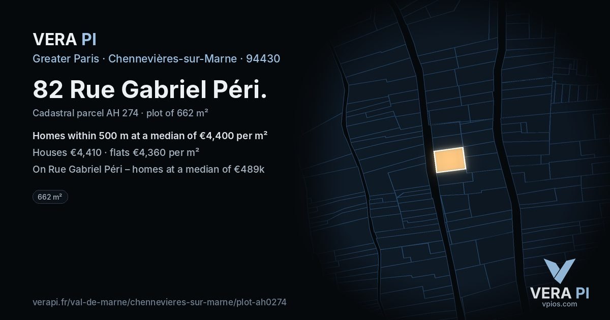 82 Rue Gabriel Péri, Chennevières-sur-Marne at night – the plot lit, the parcels around coloured by the prices near them