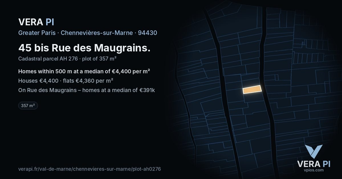 45 bis Rue des Maugrains, Chennevières-sur-Marne at night – the plot lit, the parcels around coloured by the prices near them