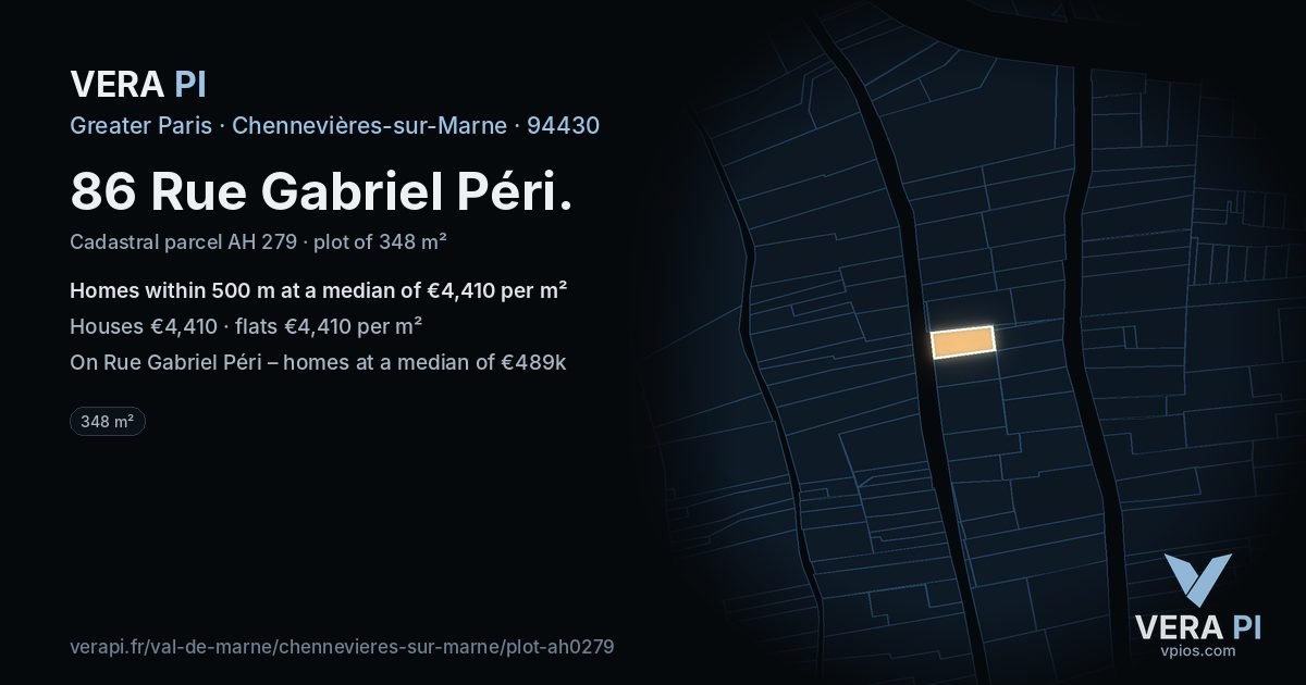 86 Rue Gabriel Péri, Chennevières-sur-Marne at night – the plot lit, the parcels around coloured by the prices near them