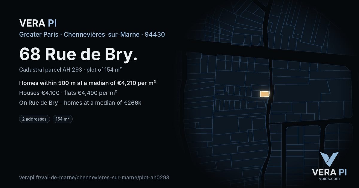 68 Rue de Bry, Chennevières-sur-Marne at night – the plot lit, the parcels around coloured by the prices near them