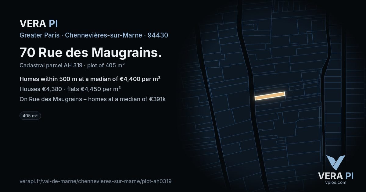 70 Rue des Maugrains, Chennevières-sur-Marne at night – the plot lit, the parcels around coloured by the prices near them