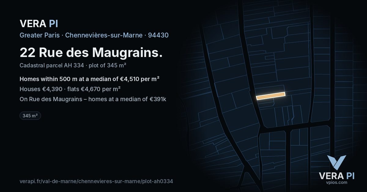 22 Rue des Maugrains, Chennevières-sur-Marne at night – the plot lit, the parcels around coloured by the prices near them