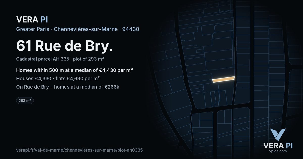 61 Rue de Bry, Chennevières-sur-Marne at night – the plot lit, the parcels around coloured by the prices near them