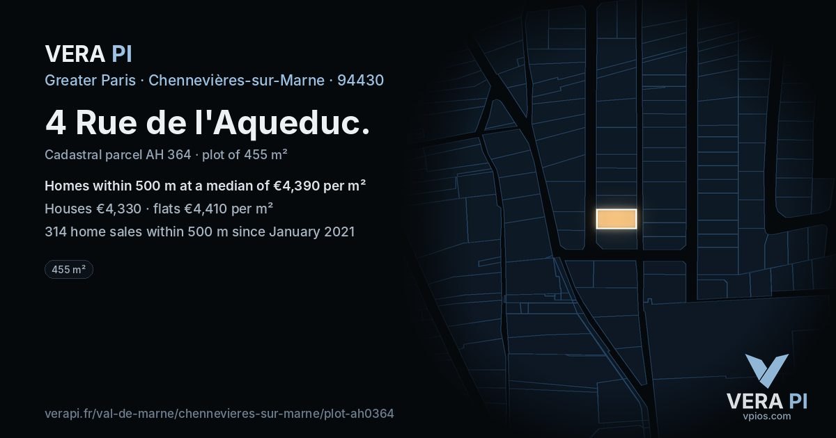 4 Rue de l'Aqueduc, Chennevières-sur-Marne at night – the plot lit, the parcels around coloured by the prices near them
