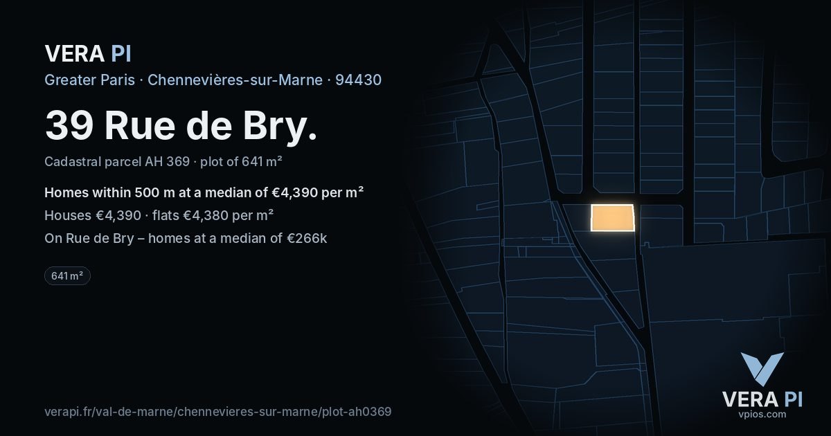 39 Rue de Bry, Chennevières-sur-Marne at night – the plot lit, the parcels around coloured by the prices near them