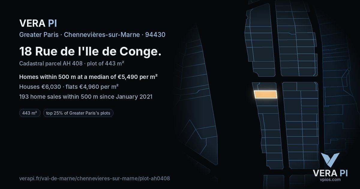 18 Rue de l'Ile de Conge, Chennevières-sur-Marne at night – the plot lit, the parcels around coloured by the prices near them