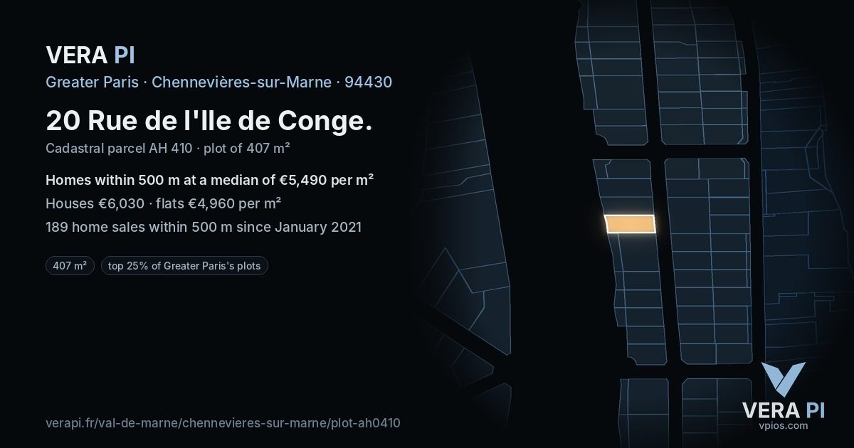 20 Rue de l'Ile de Conge, Chennevières-sur-Marne at night – the plot lit, the parcels around coloured by the prices near them
