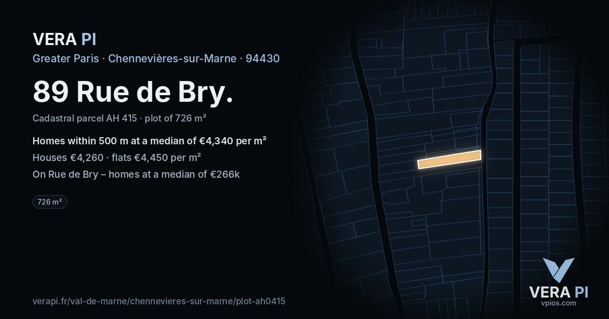 89 Rue de Bry, Chennevières-sur-Marne at night – the plot lit, the parcels around coloured by the prices near them