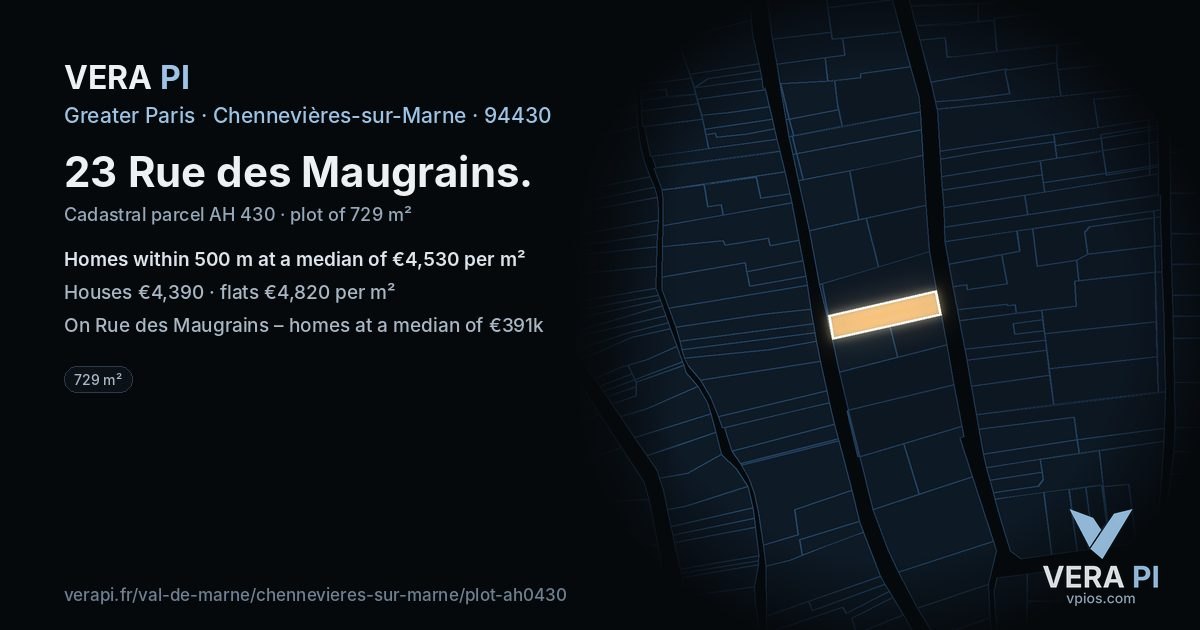 23 Rue des Maugrains, Chennevières-sur-Marne at night – the plot lit, the parcels around coloured by the prices near them
