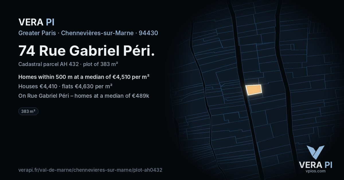 74 Rue Gabriel Péri, Chennevières-sur-Marne at night – the plot lit, the parcels around coloured by the prices near them