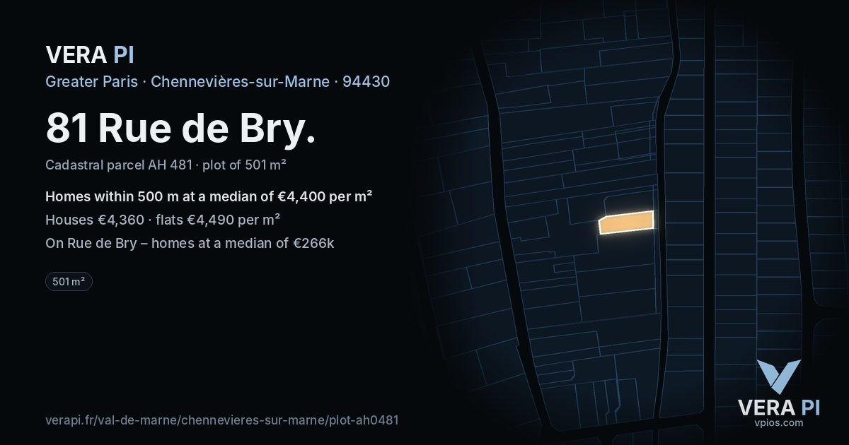 81 Rue de Bry, Chennevières-sur-Marne at night – the plot lit, the parcels around coloured by the prices near them