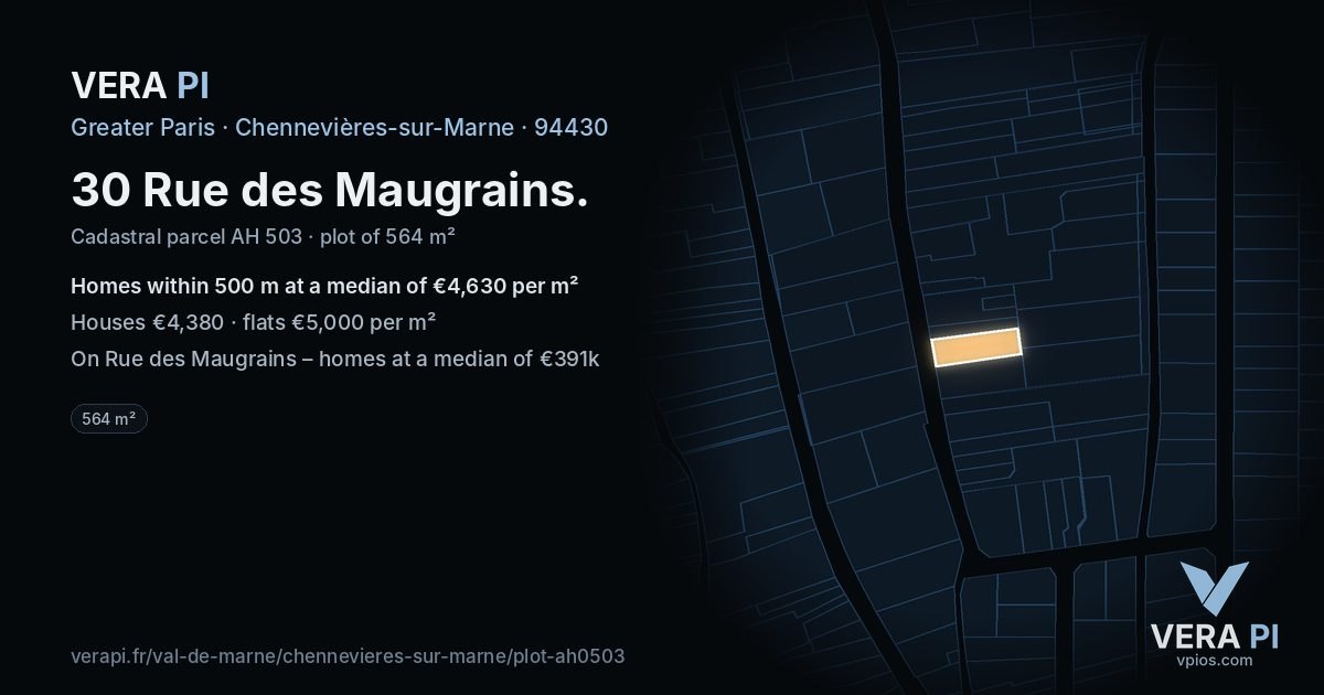 30 Rue des Maugrains, Chennevières-sur-Marne at night – the plot lit, the parcels around coloured by the prices near them