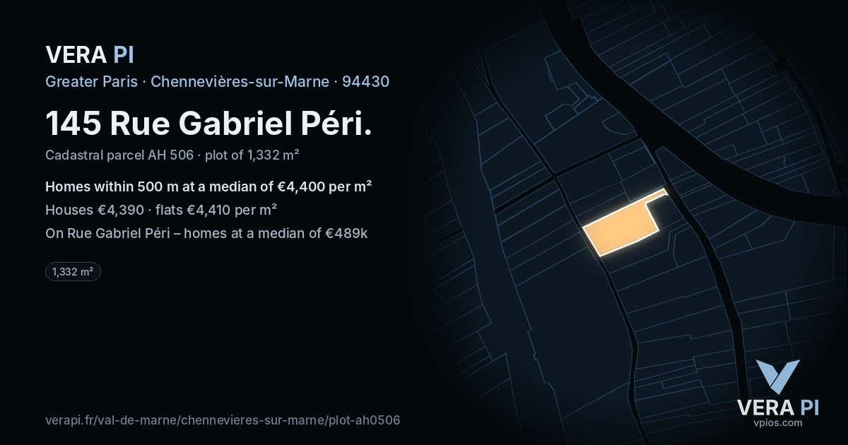 145 Rue Gabriel Péri, Chennevières-sur-Marne at night – the plot lit, the parcels around coloured by the prices near them