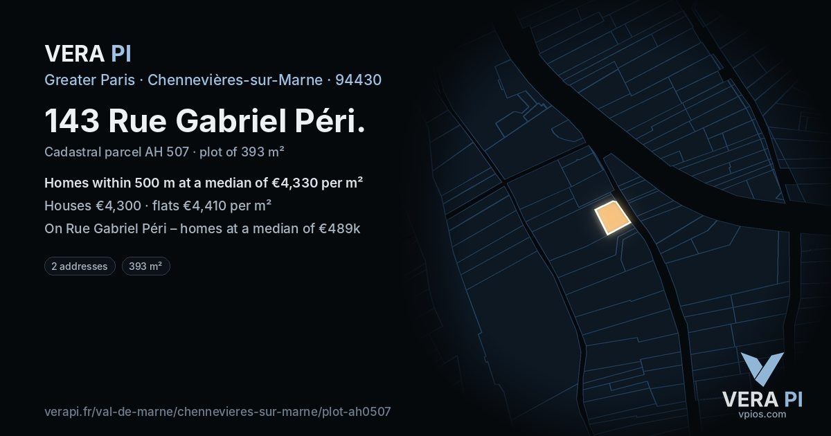 143 Rue Gabriel Péri, Chennevières-sur-Marne at night – the plot lit, the parcels around coloured by the prices near them