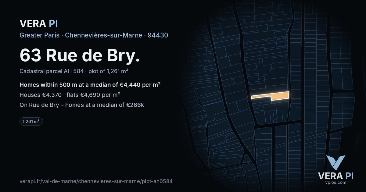 63 Rue de Bry, Chennevières-sur-Marne at night – the plot lit, the parcels around coloured by the prices near them