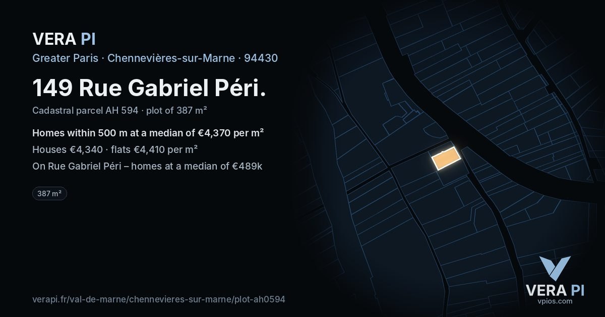 149 Rue Gabriel Péri, Chennevières-sur-Marne at night – the plot lit, the parcels around coloured by the prices near them