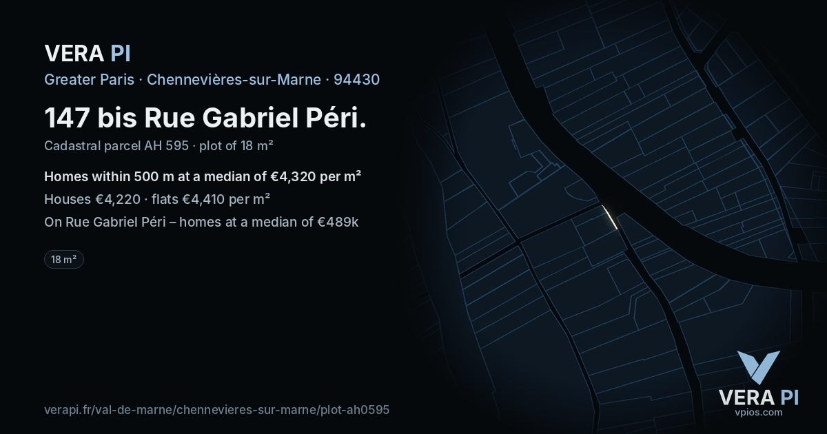 147 bis Rue Gabriel Péri, Chennevières-sur-Marne at night – the plot lit, the parcels around coloured by the prices near them