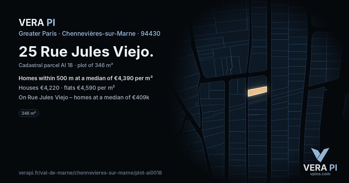 25 Rue Jules Viejo, Chennevières-sur-Marne at night – the plot lit, the parcels around coloured by the prices near them