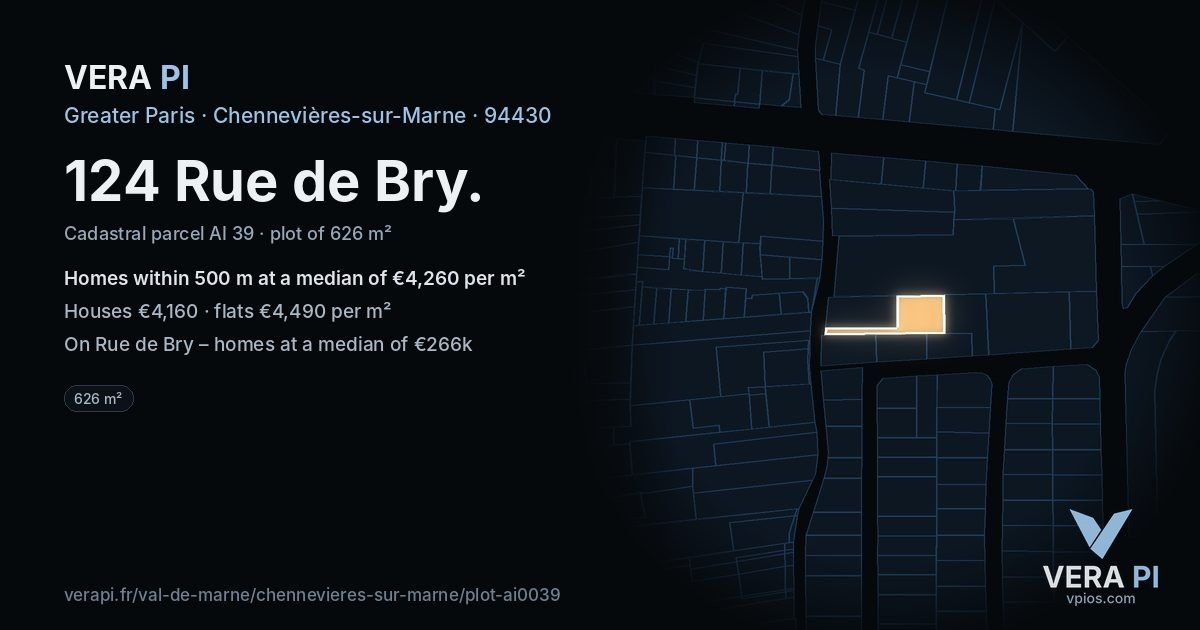124 Rue de Bry, Chennevières-sur-Marne at night – the plot lit, the parcels around coloured by the prices near them