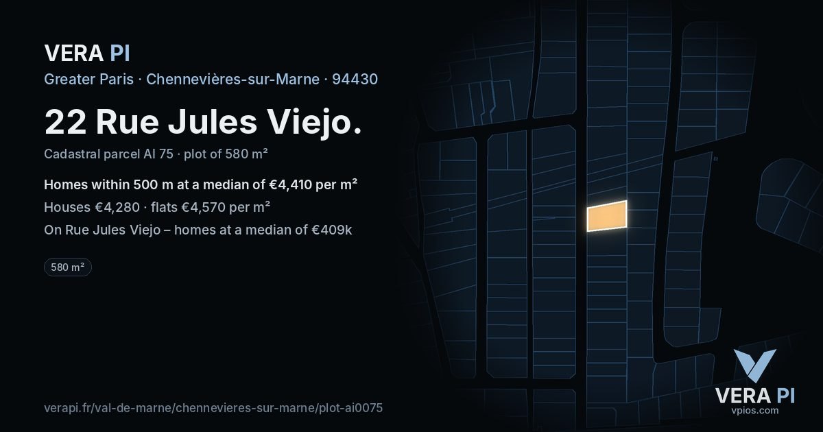 22 Rue Jules Viejo, Chennevières-sur-Marne at night – the plot lit, the parcels around coloured by the prices near them