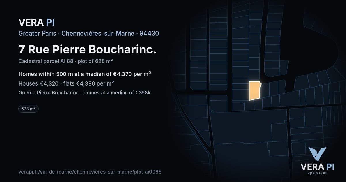 7 Rue Pierre Boucharinc, Chennevières-sur-Marne at night – the plot lit, the parcels around coloured by the prices near them