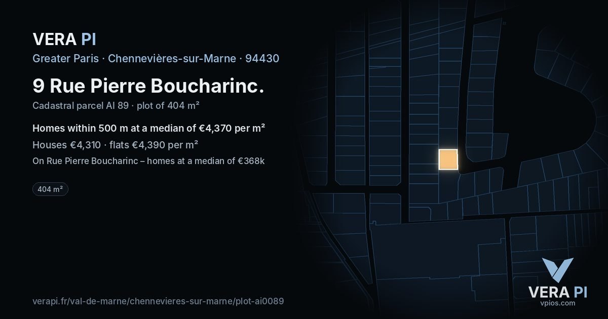 9 Rue Pierre Boucharinc, Chennevières-sur-Marne at night – the plot lit, the parcels around coloured by the prices near them