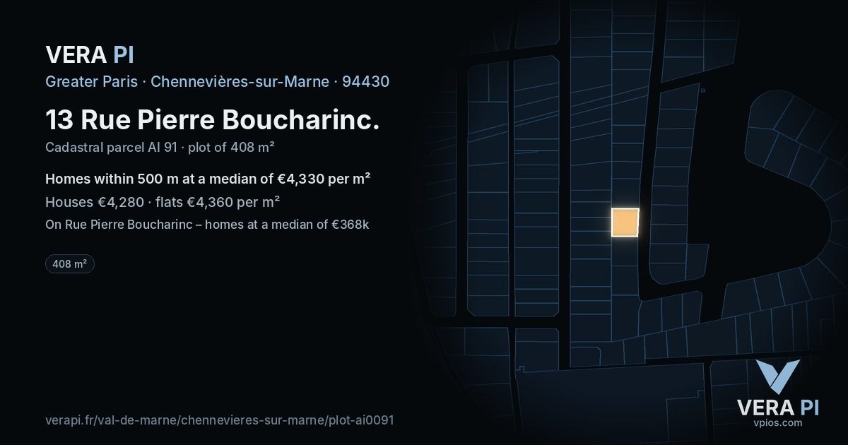 13 Rue Pierre Boucharinc, Chennevières-sur-Marne at night – the plot lit, the parcels around coloured by the prices near them