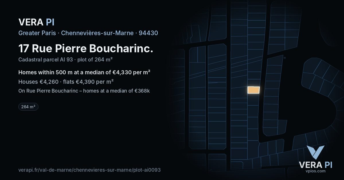 17 Rue Pierre Boucharinc, Chennevières-sur-Marne at night – the plot lit, the parcels around coloured by the prices near them