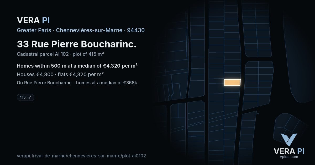 33 Rue Pierre Boucharinc, Chennevières-sur-Marne at night – the plot lit, the parcels around coloured by the prices near them