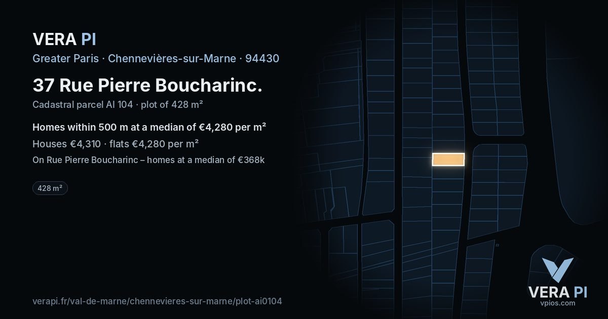 37 Rue Pierre Boucharinc, Chennevières-sur-Marne at night – the plot lit, the parcels around coloured by the prices near them