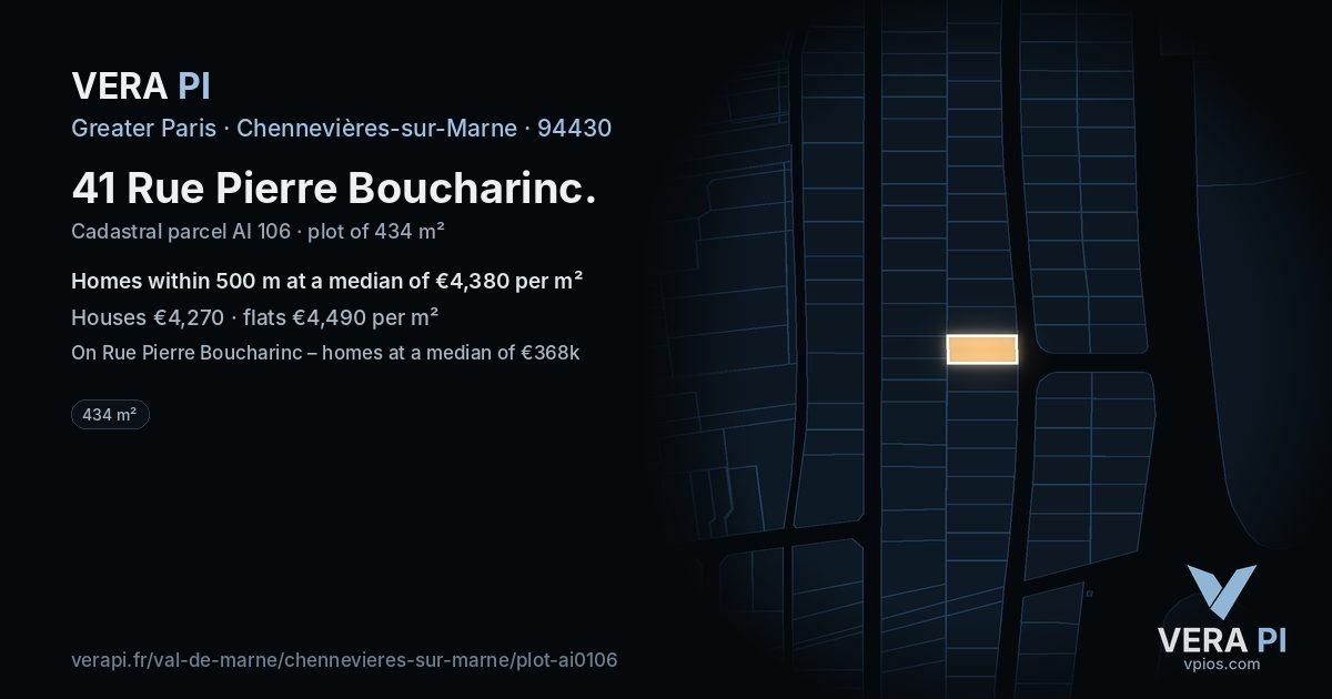 41 Rue Pierre Boucharinc, Chennevières-sur-Marne at night – the plot lit, the parcels around coloured by the prices near them